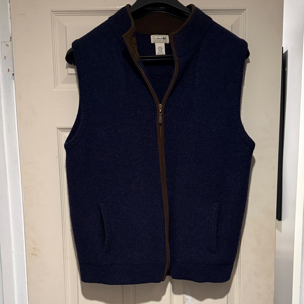 L.L. Bean Navy and Brown Zip Up Sweater Vest